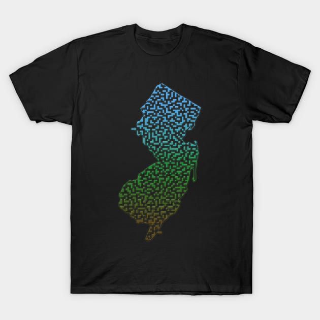 New Jersey State Outline Maze & Labyrinth T-Shirt by gorff